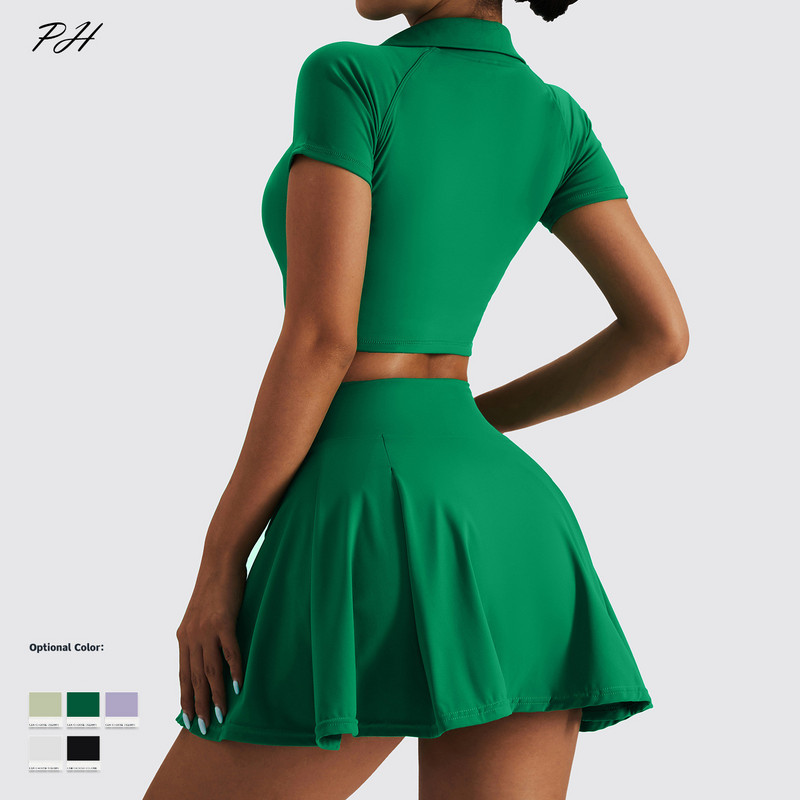 Uued tenniseseelikud naiste jõusaal Golf Jooksuturvaline püksseelik Sport Fitness Jalgrattapüksid Tasku kõrge vöökohaga Skort lühikese särgi komplekt