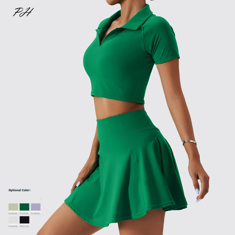 Uued tenniseseelikud naiste jõusaal Golf Jooksuturvaline püksseelik Sport Fitness Jalgrattapüksid Tasku kõrge vöökohaga Skort lühikese särgi komplekt