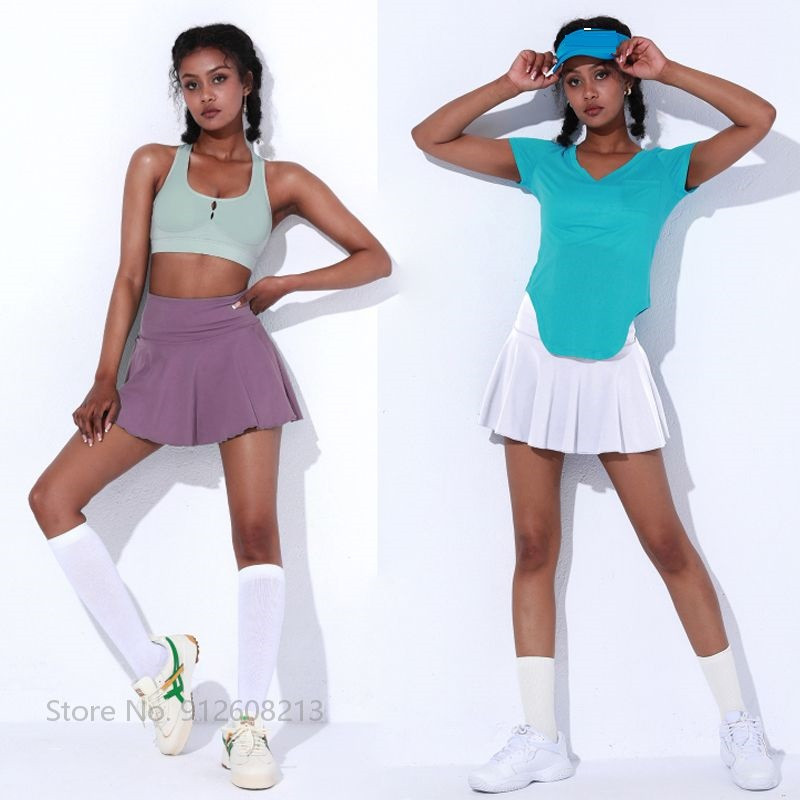 Nyári női rakott teniszszoknyák magas derekú teniszszoknyák edzőtermi jóga sportrövidnadrágok női tollaslabda futószoknyák zsebbel