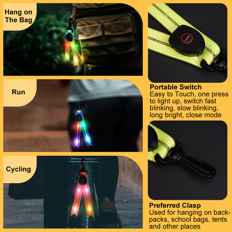 LED világító iskolatáska függő éjszakai lovaglás figyelmeztető hátizsák lámpa USB töltő PVC fecskefarkú világító dekor kültéri kempingezéshez