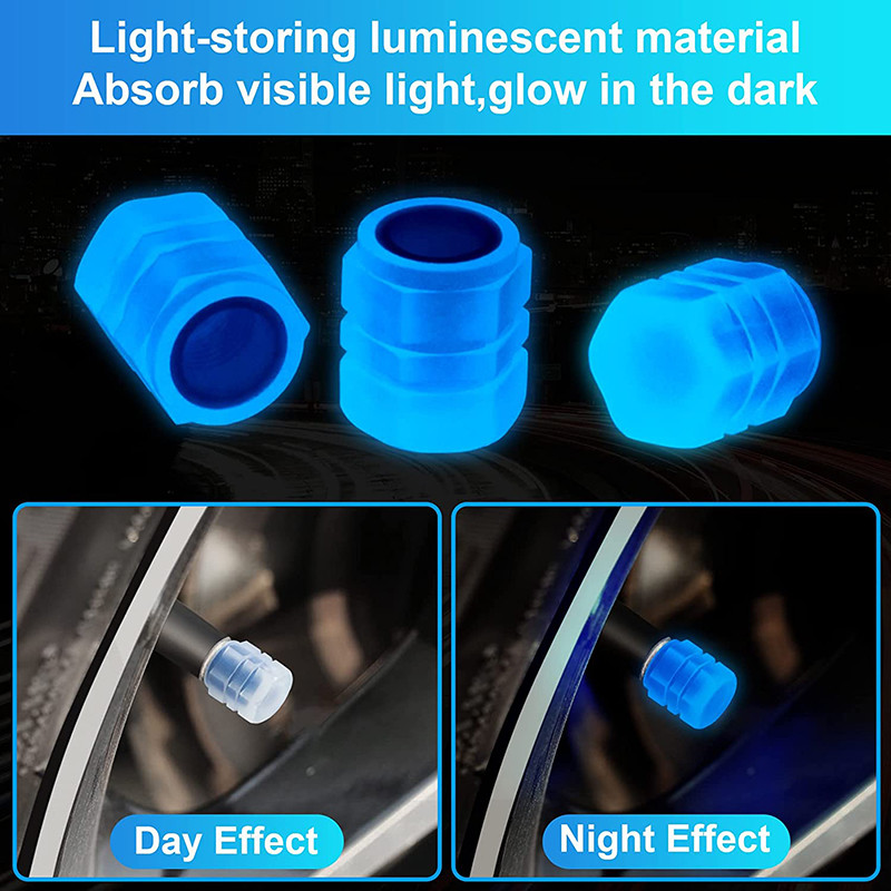 4 vnt Automobilių šviečiančių padangų vožtuvų dangteliai fluorescenciniai naktiniai švytintys motociklai dviračiai dviračiai ratai padangos stebulės vožtuvo koto dangtelių dekoras