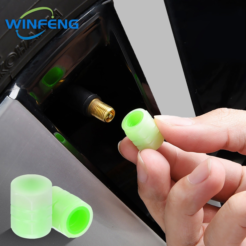 4 vnt Automobilių šviečiančių padangų vožtuvų dangteliai fluorescenciniai naktiniai švytintys motociklai dviračiai dviračiai ratai padangos stebulės vožtuvo koto dangtelių dekoras