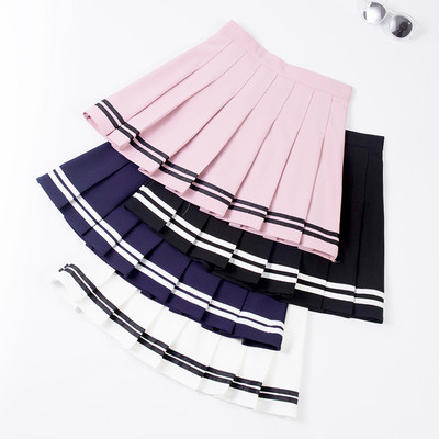 Girls 2019 Tennis Skirt Fashion Mini Pleated Dance Skirt Student Baseball Skirt Uniform Striped Tennis Skirt High Waist Sport