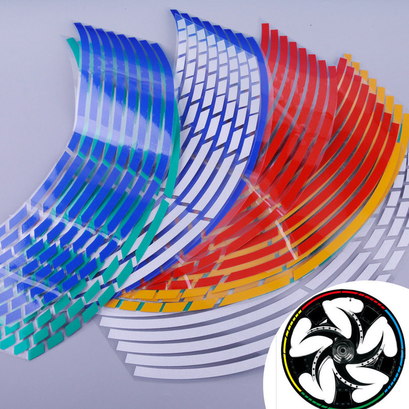 18"-os 16 db-os csíkos kerékmatrica vízálló fényvisszaverő felnicsíkos szalagos kerékpárhoz, 16-18 hüvelykes motorkerékpár/autó felnicsíkos kerekekhez