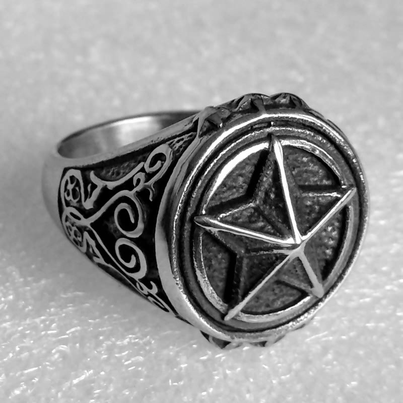 Unisex Pentagram gredzens āra EDC pašaizsardzības gredzens nerūsējošā tērauda retro pirkstu dūres gredzens izdzīvošanas drošības aizsardzības gredzens