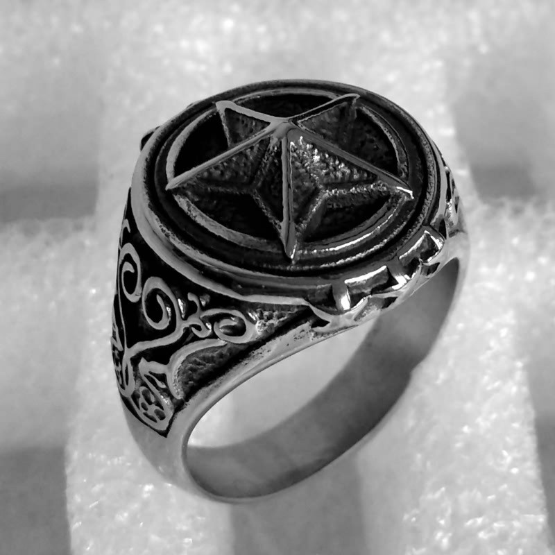 Unisex Pentagram gredzens āra EDC pašaizsardzības gredzens nerūsējošā tērauda retro pirkstu dūres gredzens izdzīvošanas drošības aizsardzības gredzens