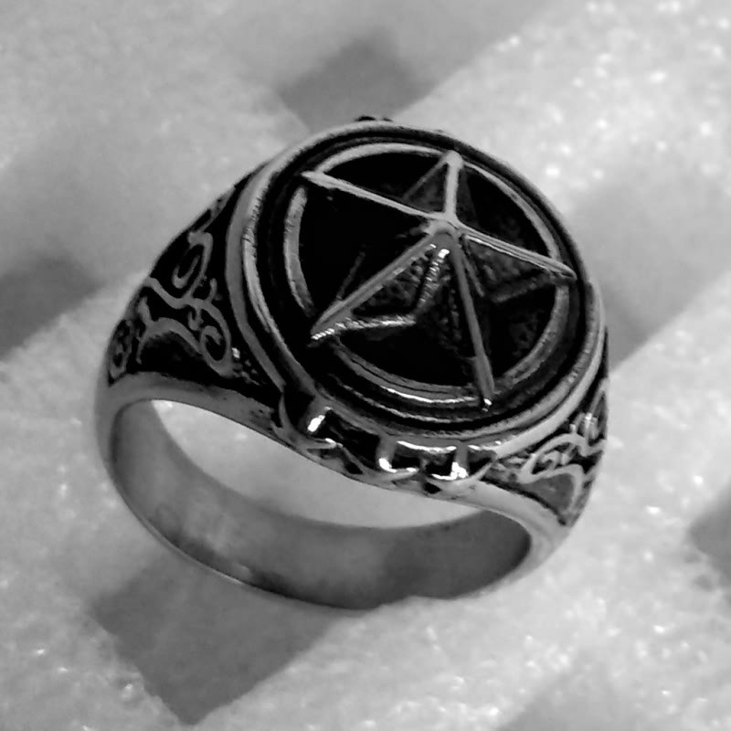 Unisex Pentagram gredzens āra EDC pašaizsardzības gredzens nerūsējošā tērauda retro pirkstu dūres gredzens izdzīvošanas drošības aizsardzības gredzens