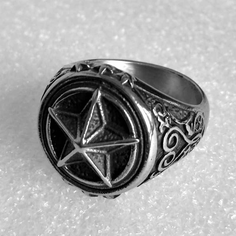 Unisex Pentagram gredzens āra EDC pašaizsardzības gredzens nerūsējošā tērauda retro pirkstu dūres gredzens izdzīvošanas drošības aizsardzības gredzens