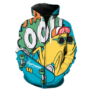Ανδρικά κουκούλα με φερμουάρ για σκέιτμπορντ κινουμένων σχεδίων 2022 Hot Sale Fashion Υπερμεγέθη τρισδιάστατα τυπωμένα casual αστεία φούτερ Streetwear Unisex