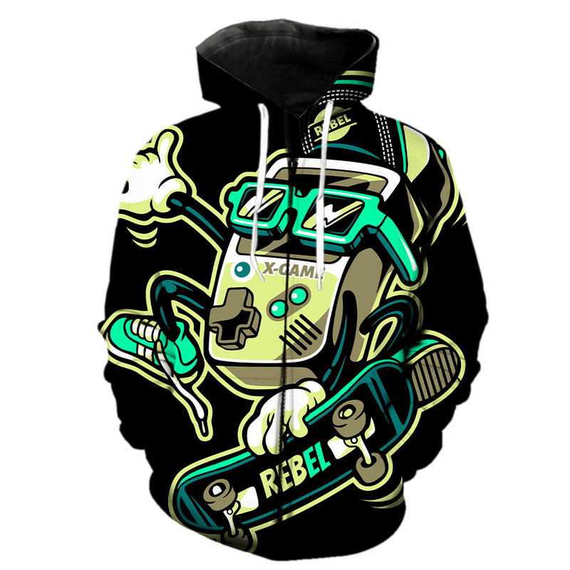 Ανδρικά κουκούλα με φερμουάρ για σκέιτμπορντ κινουμένων σχεδίων 2022 Hot Sale Fashion Υπερμεγέθη τρισδιάστατα τυπωμένα casual αστεία φούτερ Streetwear Unisex