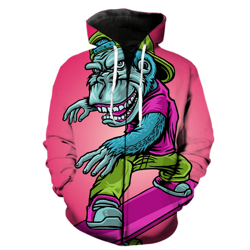 Ανδρικά κουκούλα με φερμουάρ για σκέιτμπορντ κινουμένων σχεδίων 2022 Hot Sale Fashion Υπερμεγέθη τρισδιάστατα τυπωμένα casual αστεία φούτερ Streetwear Unisex