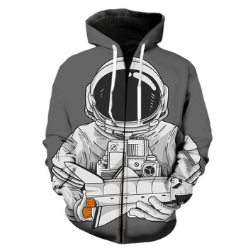 Rajzfilm Astronaut férfi cipzáras kapucnis kapucnis divat Menő, vicces tavaszi 3D nyomtatott alkalmi tizenévesek Harajuku 2022 akciós pulóverek felsők