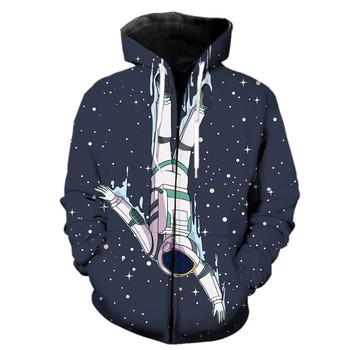 Rajzfilm Astronaut férfi cipzáras kapucnis kapucnis divat Menő, vicces tavaszi 3D nyomtatott alkalmi tizenévesek Harajuku 2022 akciós pulóverek felsők