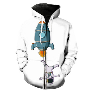 Rajzfilm Astronaut férfi cipzáras kapucnis kapucnis divat Menő, vicces tavaszi 3D nyomtatott alkalmi tizenévesek Harajuku 2022 akciós pulóverek felsők