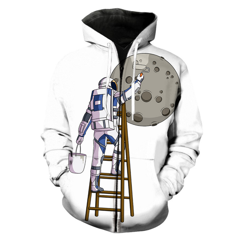 Rajzfilm Astronaut férfi cipzáras kapucnis kapucnis divat Menő, vicces tavaszi 3D nyomtatott alkalmi tizenévesek Harajuku 2022 akciós pulóverek felsők