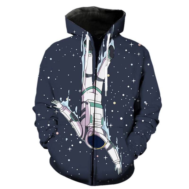 Rajzfilm Astronaut férfi cipzáras kapucnis kapucnis divat Menő, vicces tavaszi 3D nyomtatott alkalmi tizenévesek Harajuku 2022 akciós pulóverek felsők