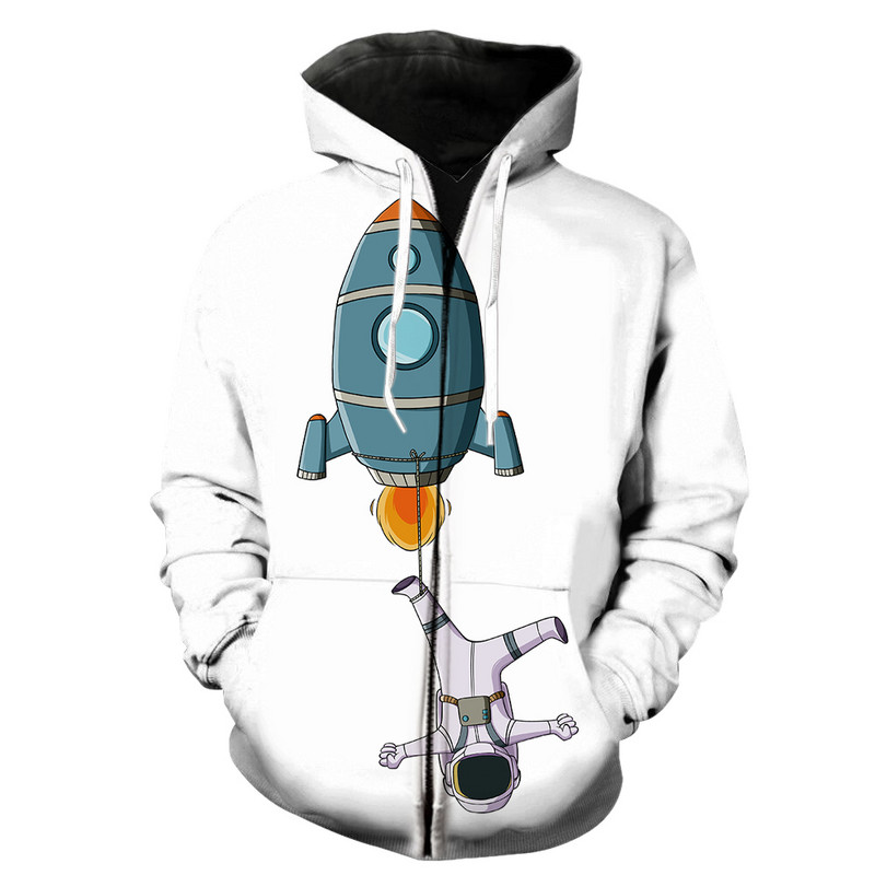 Rajzfilm Astronaut férfi cipzáras kapucnis kapucnis divat Menő, vicces tavaszi 3D nyomtatott alkalmi tizenévesek Harajuku 2022 akciós pulóverek felsők