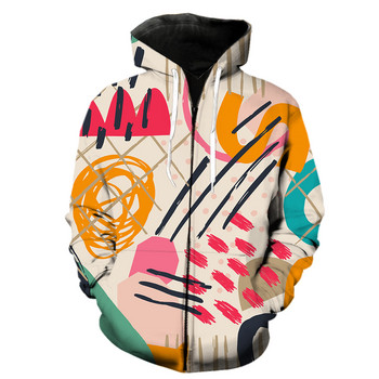 Abstract Art Graffiti ανδρικές μπλούζες με φερμουάρ με κουκούλα αστείες μακρυμάνικο Harajuku χιπ χοπ με κουκούλα 3D printed Fashion Spring