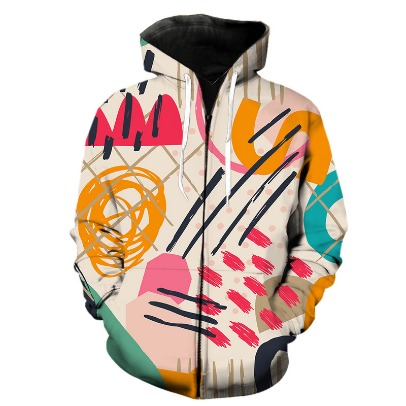 Abstract Art Graffiti ανδρικές μπλούζες με φερμουάρ με κουκούλα αστείες μακρυμάνικο Harajuku χιπ χοπ με κουκούλα 3D printed Fashion Spring