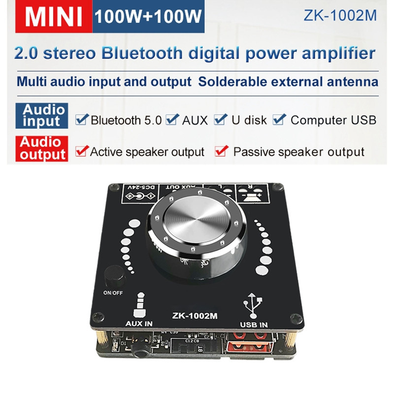 ZK1002M Bluetooth 5.0 AUX USB Intrare Audio Ieșire Amplificator Modul amplificator audio 100Wx2