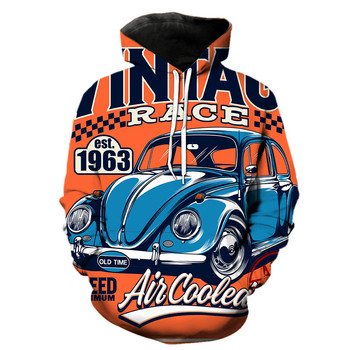 Vintage multfilmu automašīnu vīriešu kapuces ikdienišķas ar kapuci jakas Smieklīgas 3D drukas ielas apģērbs Fashion 2022 Izpārdošana tīņiem ar garām piedurknēm