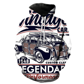 Vintage multfilmu automašīnu vīriešu kapuces ikdienišķas ar kapuci jakas Smieklīgas 3D drukas ielas apģērbs Fashion 2022 Izpārdošana tīņiem ar garām piedurknēm