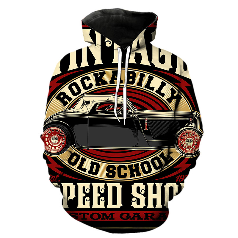 Vintage multfilmu automašīnu vīriešu kapuces ikdienišķas ar kapuci jakas Smieklīgas 3D drukas ielas apģērbs Fashion 2022 Izpārdošana tīņiem ar garām piedurknēm