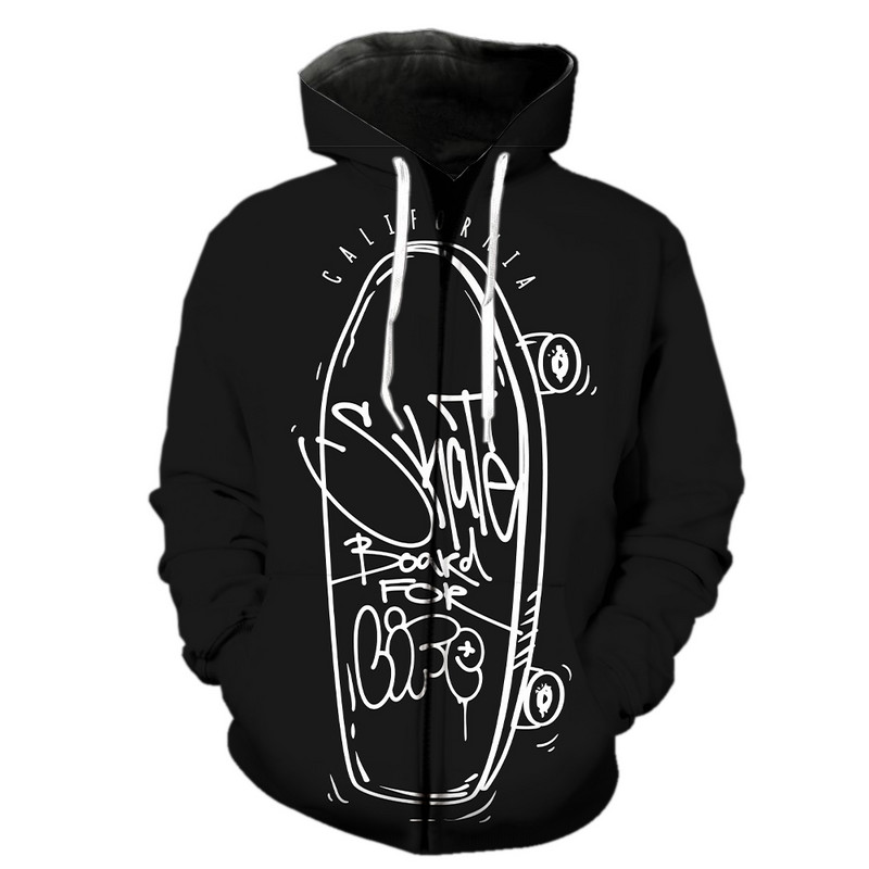 Ανδρικά κουκούλα με φερμουάρ κινουμένων σχεδίων Skateboard, Casual, υπερμεγέθη χιπ χοπ με κουκούλα, 3D μακρυμάνικη εκτύπωση, αστεία εφηβικά μπλουζάκια Harajuku