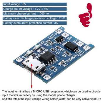 6PCS TP4056 Charging Module With Battery Protection 18650 BMS 5V Micro-USB 1A Charge Board For 18650