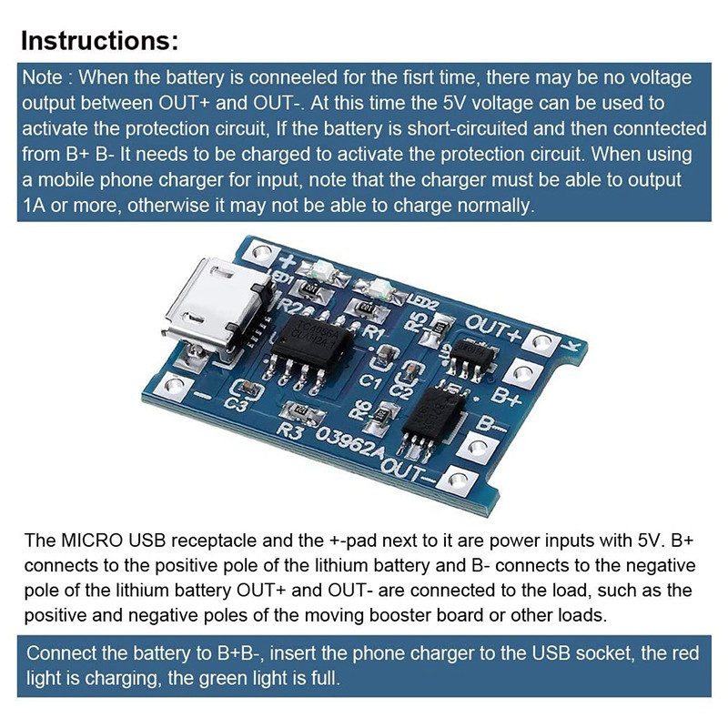 6 TK TP4056 laadimismoodul koos akukaitsega 18650 BMS 5 V Micro-USB 1A laadimisplaat 18650 jaoks