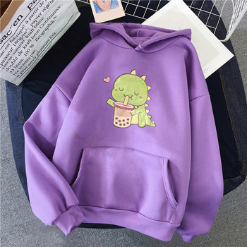 Naiste trükitud nööriga kapuutsiga vaba pikkade varrukatega pluusiga dressipluus