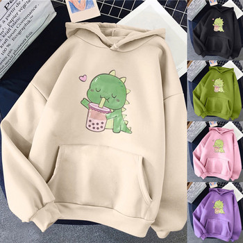 Naiste trükitud nööriga kapuutsiga vaba pikkade varrukatega pluusiga dressipluus