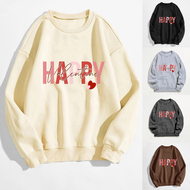 Valentīna dienas sieviešu gadījuma rakstura garās piedurknes, apkakles ar burtiem, džemperis bez kapuces.