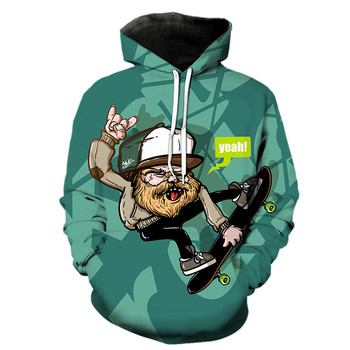 Karikatūras skeitborda raksta vīriešu kapuces ar 3D drukātu unisex lielizmēra ielu apģērbu ar garām piedurknēm puloveru modes 2022. gada karstā izpārdošana.