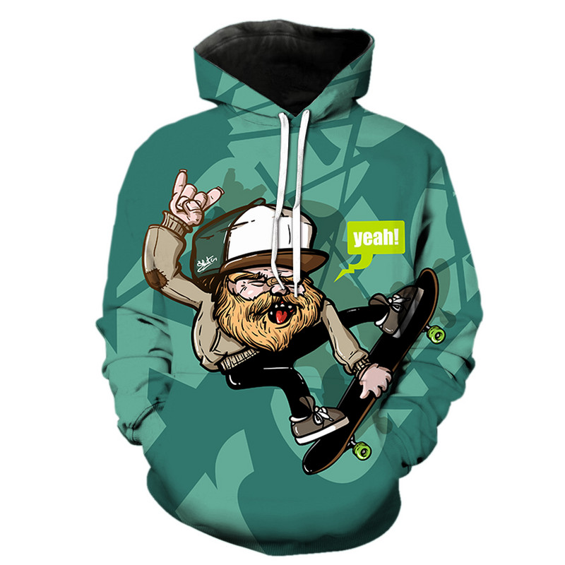Karikatūras skeitborda raksta vīriešu kapuces ar 3D drukātu unisex lielizmēra ielu apģērbu ar garām piedurknēm puloveru modes 2022. gada karstā izpārdošana.