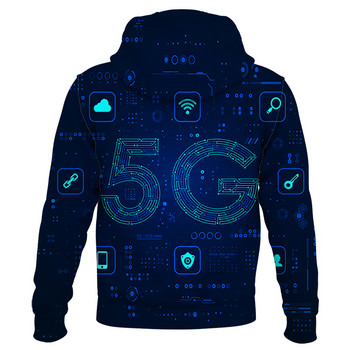 2021 Ολοκαίνουργια Μόδα 5g Δίκτυο 3D εκτύπωσης με φερμουάρ Φούτερ για άνδρες και γυναίκες Φούτερ Harajuku Hoodie Tops