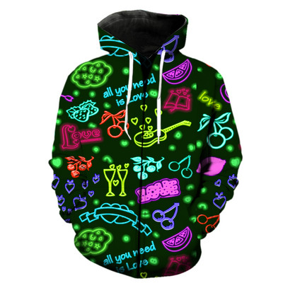 Luminous Bar Light Hanorac cu fermoar pentru bărbați 2022 Reducere Hip Hop Harajuku 3D imprimat adolescenți Unisex Casual Streetwear Moda primăvară