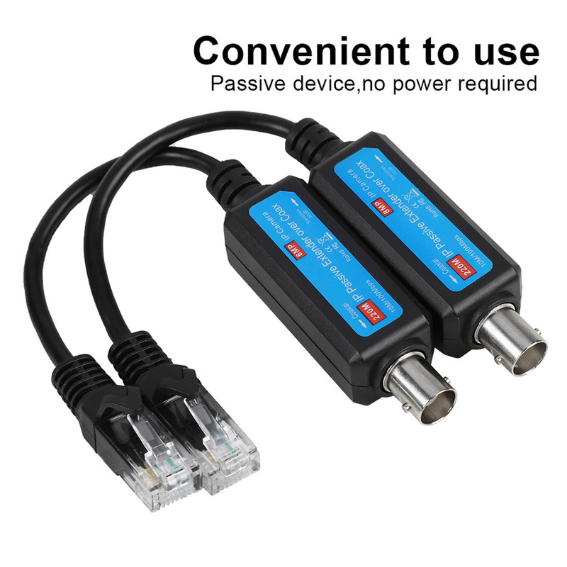 10/100Mbps perdavimo kabeliai 1 poros pasyvus IP ilgintuvas per koaksialinį siųstuvą 8MP HD, skirtas 220M žiniatinklio kamerai