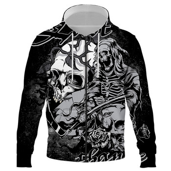 Μόδα Halloween Skull 3D printed Ανδρικά φούτερ με φερμουάρ Φούτερ Harajuku Hoody πουλόβερ Unisex Hip Hop Oversized Hoodies