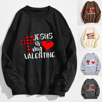 Valentin-napi női alkalmi hosszú ujjú, legény nyakú, nyomtatott pulóver kapucnis pulóverek, blúz