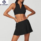 Hot Golf Skort jogas tērpu komplekts sieviešu āra sporta kroku tenisam ar iekšēju elastīgu augstu WB, polo kakla krūštura krūšu spilventiņu