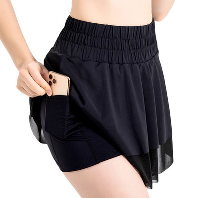 Дамска тенис пола с къси панталони Голф рокля Плюс размер Фитнес къси панталони Мрежеста висока талия Йога Тренировка Бягане Спортни джобове