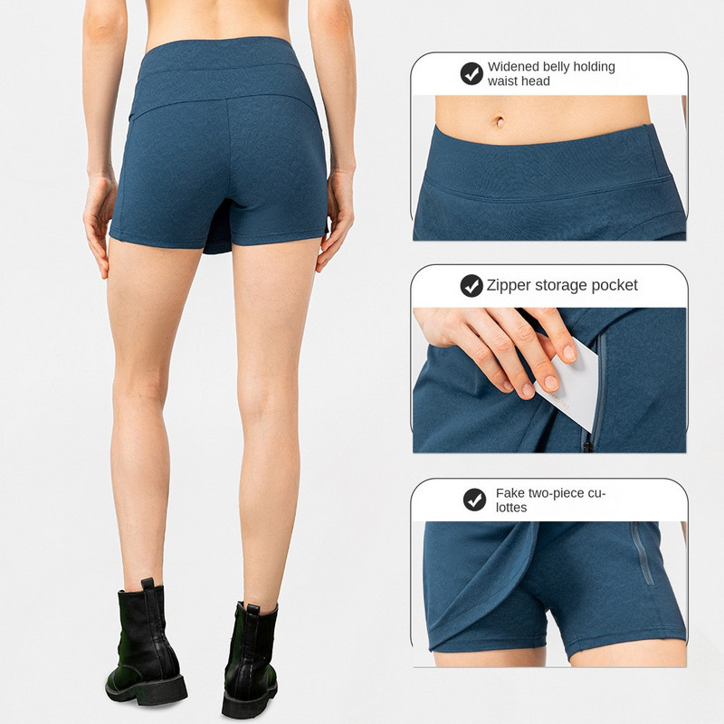 Mermaid Curve női jóga cuccok utánzat farmer szűk teniszszoknyák hamis kétrészes futásgátló fitnesz nadrágok cipzáras zsebek