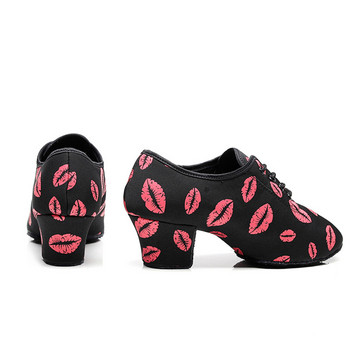 SUN LISA Дамски Дамски Червени Устни Червени Устни Вътрешна Оксфордска Кожена Подметка Маратонки с дебел ток Бална зала Модерни обувки за латино танци за салса