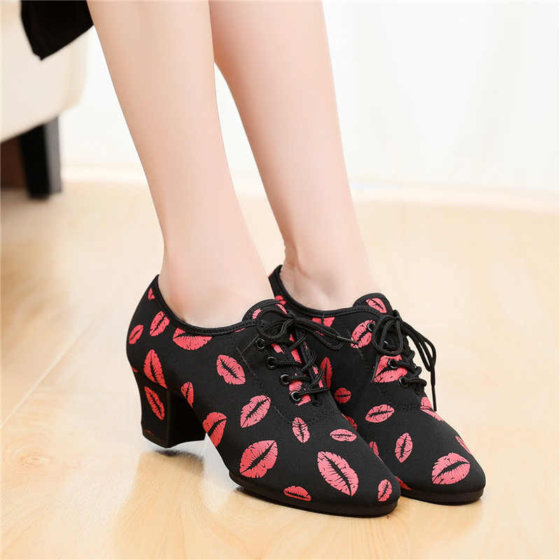 SUN LISA Moteriški moteriški mergaičių raudonos lūpos oksfordo odinis padas stambus kulnas sportiniai sportiniai modernūs salsos lotynų šokių batai