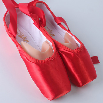 Червени балетни пуанти Сатенени балерини Балетни обувки Момичета Дамски балетни танцови облекла Практически урок Изпълнение Лебедово езеро