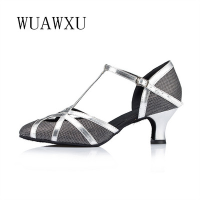 NATASHA Latīņu deju kurpes Sudraba sociālās deju kurpes Sieviešu deju apavi Melni deju apavi ballīte Latīņamerikas deju apavi Sieviešu 5-8cm