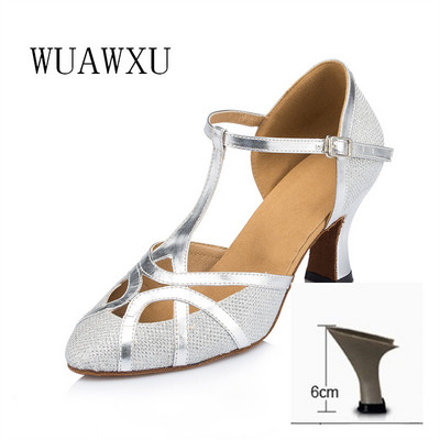 NATASHA Latīņu deju kurpes Sudraba sociālās deju kurpes Sieviešu deju apavi Melni deju apavi ballīte Latīņamerikas deju apavi Sieviešu 5-8cm