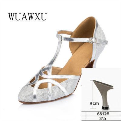 NATASHA Latīņu deju kurpes Sudraba sociālās deju kurpes Sieviešu deju apavi Melni deju apavi ballīte Latīņamerikas deju apavi Sieviešu 5-8cm