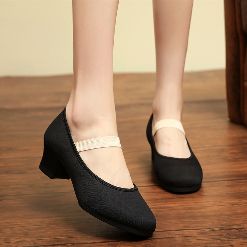 SUN LISA Sieviešu dāmu meitenes skolotājas deju kurpes Soft Pointe baleta džeza deju apavi Canvas Chunky Heel